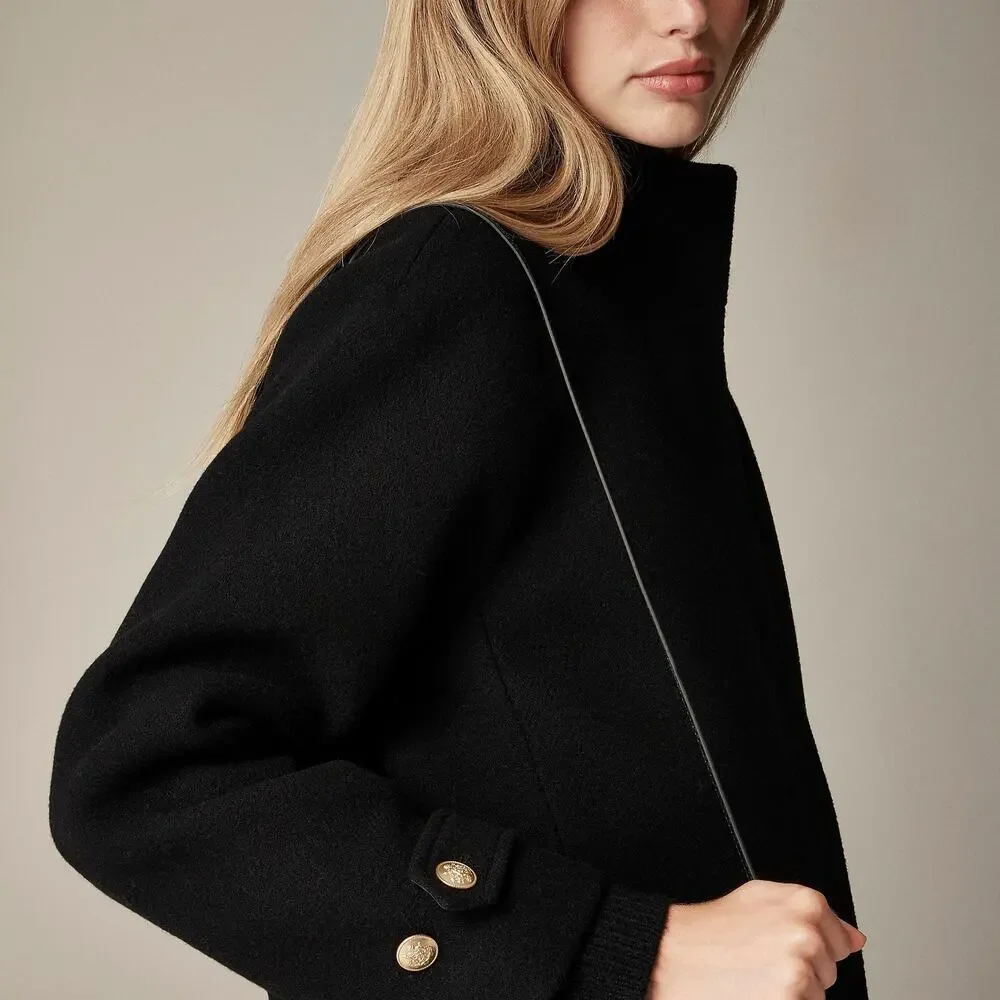 J. Crew Toscana Coat in Italian Stadium-Cloth Wool Blend Black Size 10 NWT - Picture 4 of 12